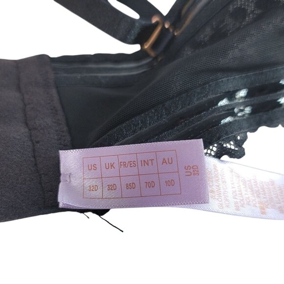 Savage X Fenty Convertible Bra Black 32D Lace Overlay Adj Molded Cups Lined - Picture 10 of 12
